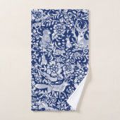 Bleu foncé Blanc Bois Animaux Nature Art (Serviette à main)