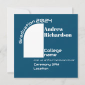 Bleu foncé blanc typographie graduation Carte plat (Devant)