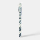 Bleu foncé, Bleu blanc Scène d'hiver Palmiers Floc (Côté gauche)