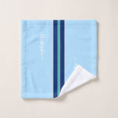Bleu foncé clair Turquoise rayures Monogramme (Gant de toilette)