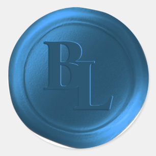 Bleu foncé Double Monogramme Faux Stickers Cire Sc