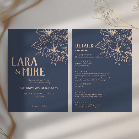 Bleu foncé Doux tout en un mariage Invitations