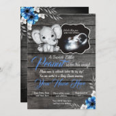 bleu foncé éléphant rustique garçon invitation dou (Devant / Derrière)