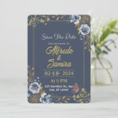 Bleu foncé et esthétique mariage invitations (Debout devant)