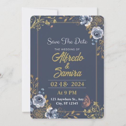 Bleu foncé et esthétique mariage invitations (Devant)
