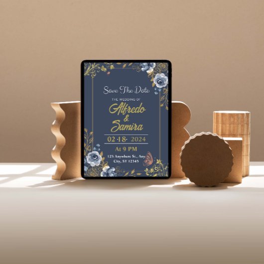 Bleu foncé et esthétique mariage invitations