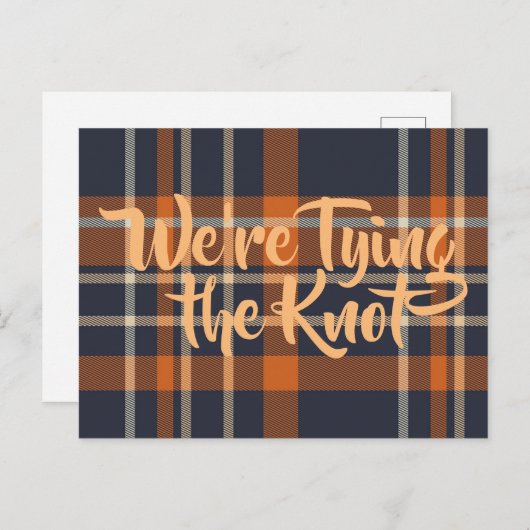 Bleu foncé et orange Plaid Wedding Invitations (Devant / Derrière)