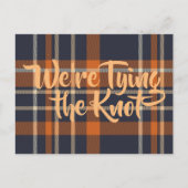 Bleu foncé et orange Plaid Wedding Invitations (Devant)