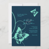 Bleu foncé et papillon Turquoise Faire-part de mar (Devant)