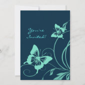 Bleu foncé et papillon Turquoise Faire-part de mar (Dos)