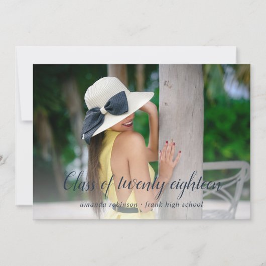 Bleu foncé et rayures mauves Faire-part diplômée (Devant)