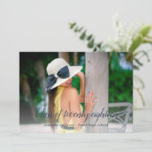 Bleu foncé et rayures mauves Faire-part diplômée (Debout devant)