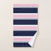 Bleu foncé et rayures roses (Serviette à main)