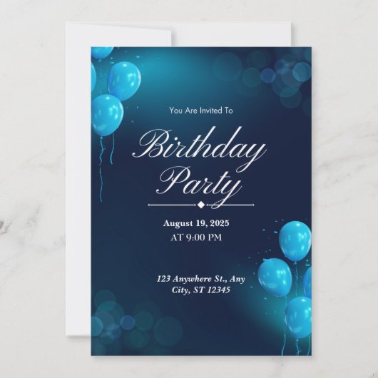 Bleu foncé Illustration Anniversaire Invitation (Devant)
