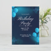 Bleu foncé Illustration Anniversaire Invitation (Debout devant)