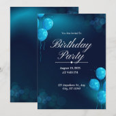 Bleu foncé Illustration Anniversaire Invitation (Devant / Derrière)