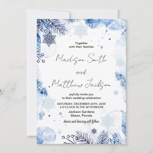 Bleu foncé Invitations de mariage d'hiver (Devant)