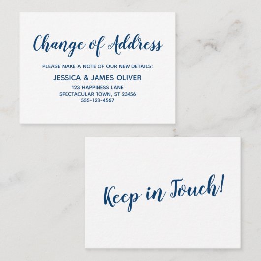 Bleu foncé minimal sur blanc Carte de changement d (Devant / Derrière)