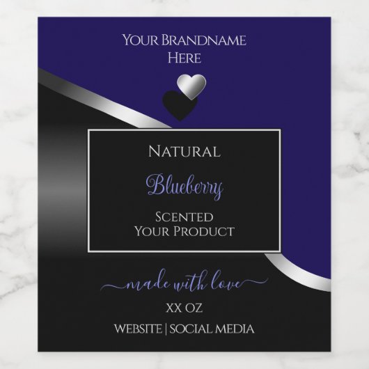 Bleu foncé Noir Wavy Coeurs d'argent Étiquettes de (Étiquettes simples)