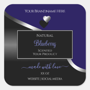 Bleu foncé Noir Wavy Coeurs d'argent Étiquettes de