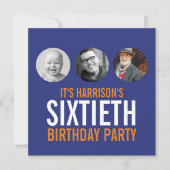 Bleu foncé orange 60ème photo invitation anniversa (Devant)