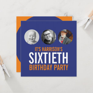 Bleu foncé orange 60ème photo invitation anniversa