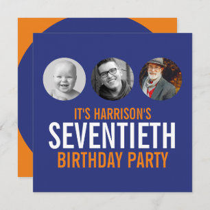 Bleu foncé orange 70ème photo invitation anniversa