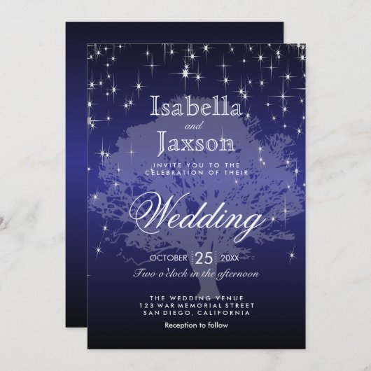 Bleu foncé sous les étoiles Faire-part de mariage (Devant / Derrière)