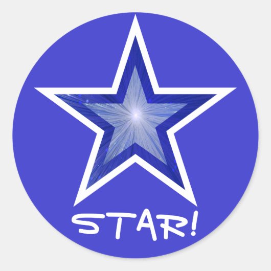 Bleu foncé Star 'STAR!' autocollant rond bleu (Devant)