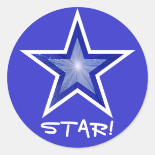Bleu foncé Star 'STAR!' autocollant rond bleu