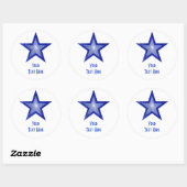 Bleu foncé Star 'Your Text' rond autocollant blanc (Feuille)