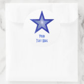 Bleu foncé Star 'Your Text' rond autocollant blanc (Sac)