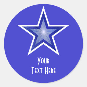 Bleu foncé Star 'Your Text' rond autocollant bleu