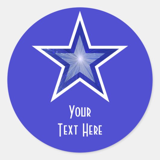 Bleu foncé Star 'Your Text' rond autocollant bleu (Devant)