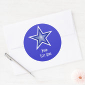 Bleu foncé Star 'Your Text' rond autocollant bleu (Enveloppe)