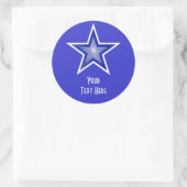 Bleu foncé Star 'Your Text' rond autocollant bleu (Sac)