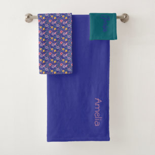 Bleu foncé turquoise simple nom du motif fleur sau