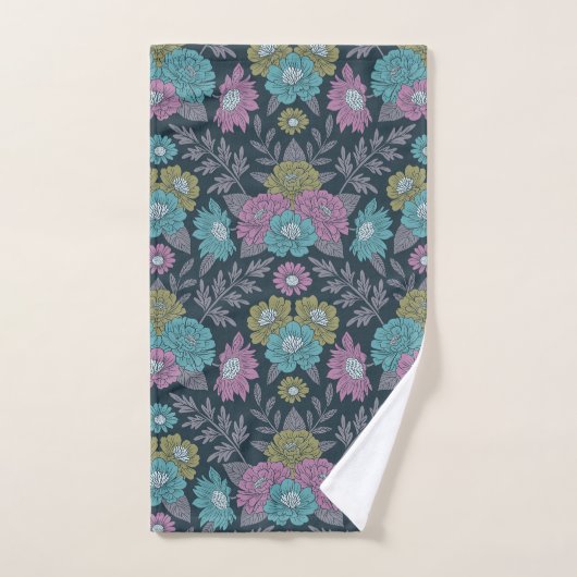 Bleu foncé, vert et violet (Serviette à main)