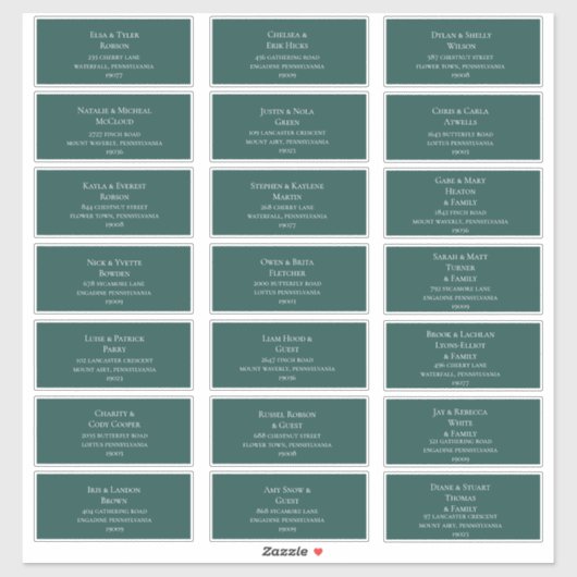 Bleu foncé Vert Mariage Étiquettes de adresse invi (Feuille)