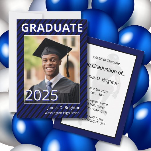 Bleu Football Thème Photo Graduation Invitation