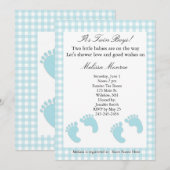 Bleu Footprints Twins Shower Invitation (Devant / Derrière)
