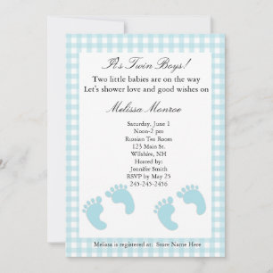 Bleu Footprints Twins Shower Invitation