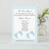 Bleu Footprints Twins Sprinkle Shower Invitation (Debout devant)