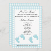 Bleu Footprints Twins Sprinkle Shower Invitation (Devant / Derrière)
