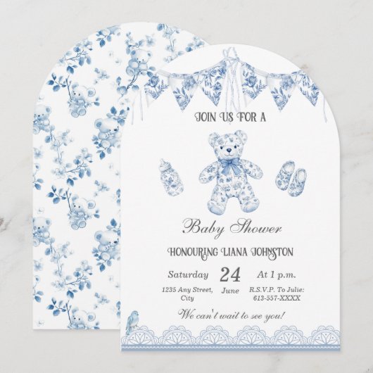 Bleu Français Bébé Bébé garçon douche Invitation (Devant / Derrière)