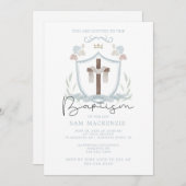 Bleu garçons première invitation de baptême (Devant / Derrière)