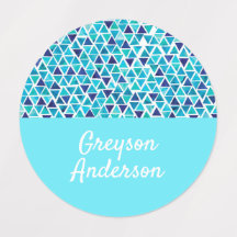 Bleu géométrique Confetti Enfants Cercle Étiquette