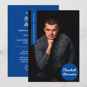 Bleu Géométrique Graduation Photo Invitation