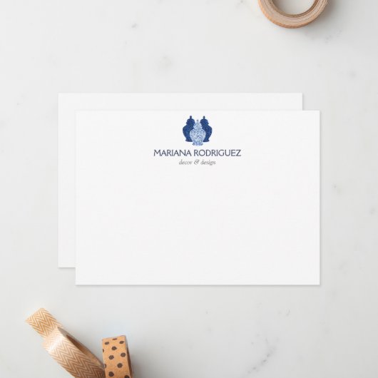 Bleu Ginger jarres poterie Élégant Carte pour note (Devant/Arrière en situation)