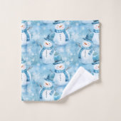 Bleu glacé mignon Snowman et Snowflakes (Gant de toilette)